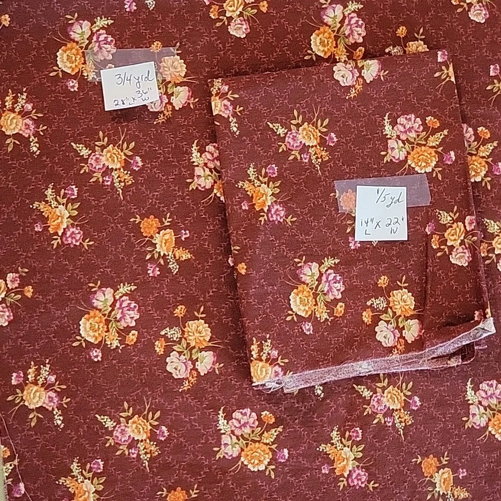 2 pieces beautiful garden floral pattern fabric in orange & maroon~3/4 y…